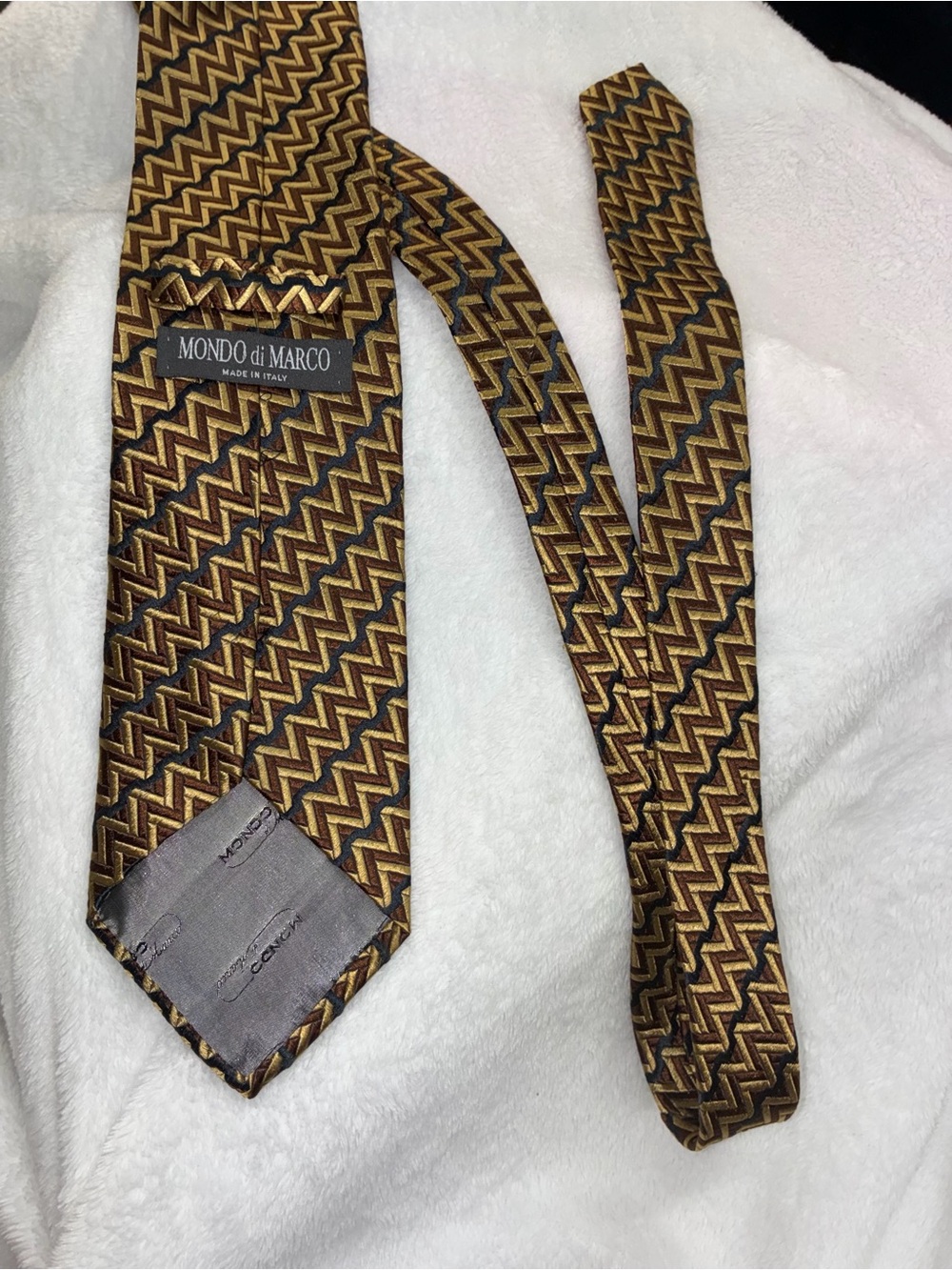 Vintage Mondo di Marco Italian Silk Tie Gold Brown Geometric Made in Italy